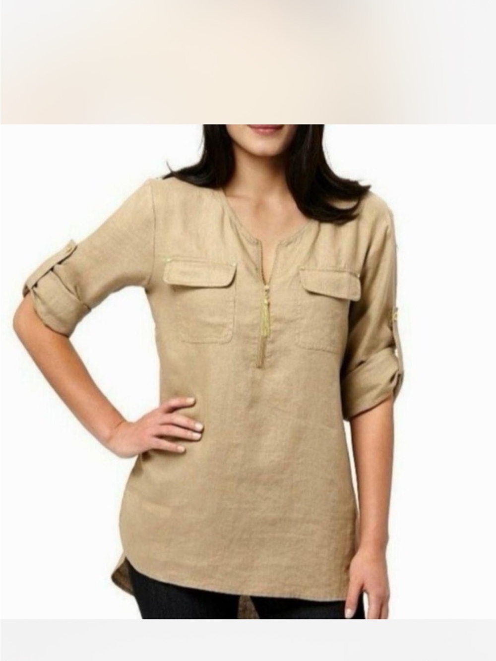 Ellen Tracy Women's Lightweight Tunic Top in Khaki